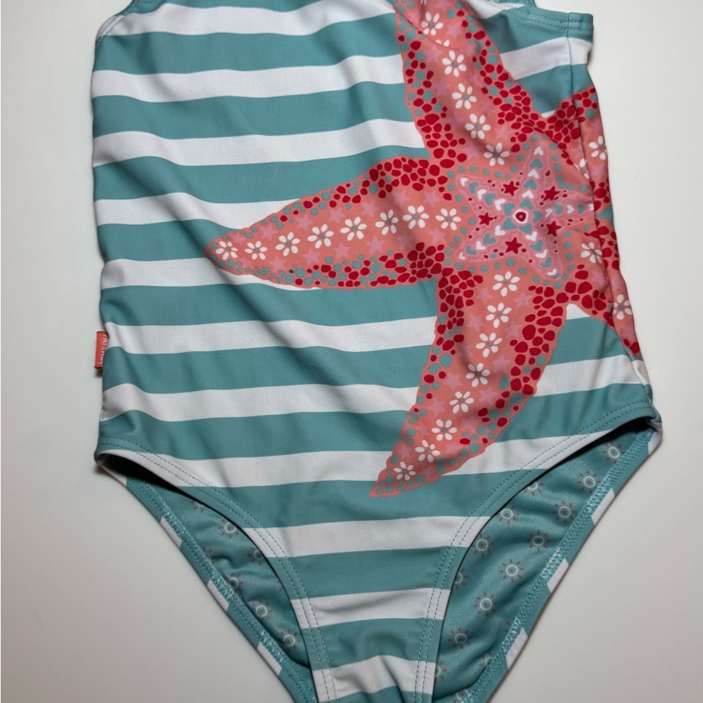 Fat Face Teal and White Striped Starfish Swimsuit